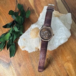 Pulsar Night Out Brown Leather Rose Gold Bezel With Swarovski Crystals Watch
